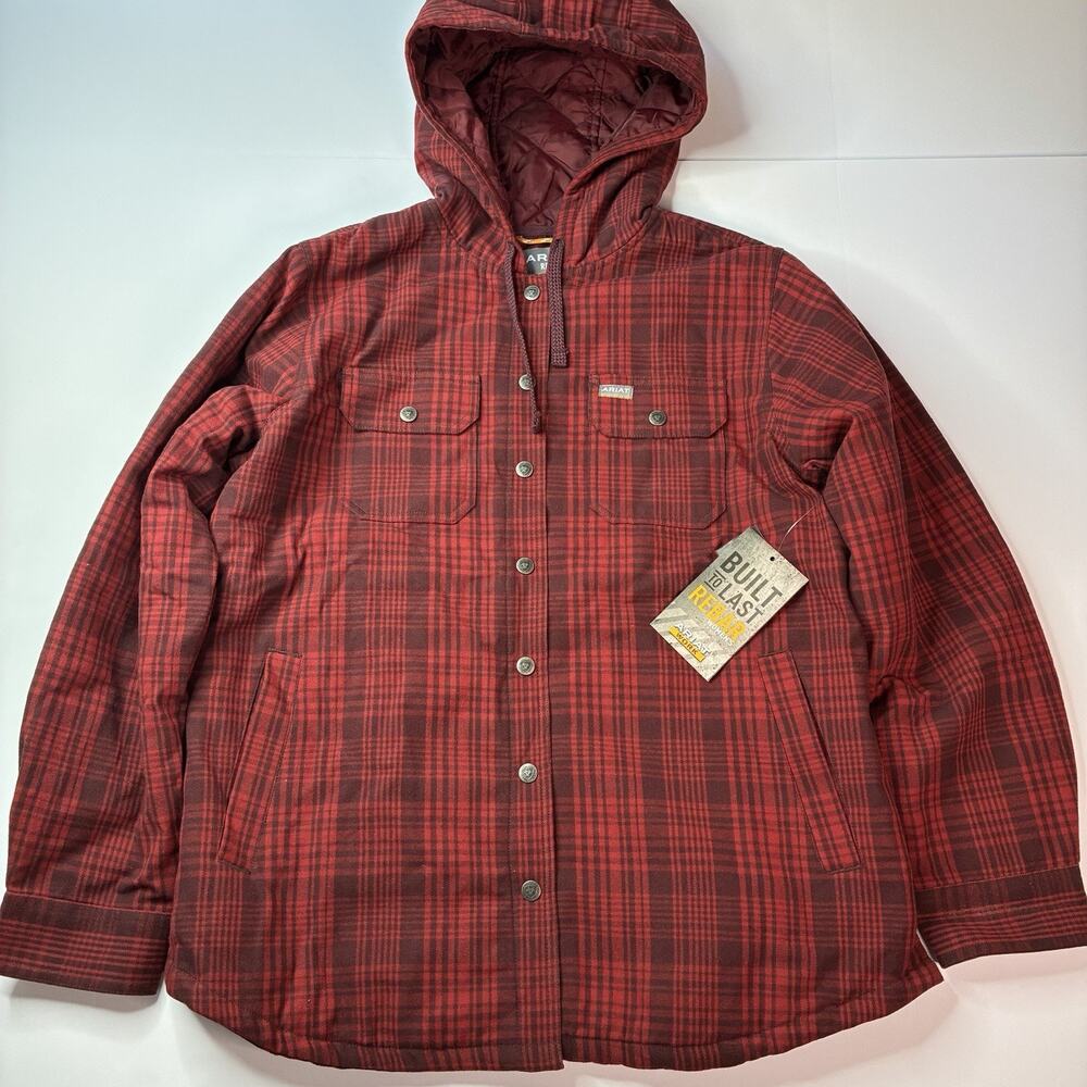 Ariat Rebar Flannel Shirt Jacket Women’s Size L Large Red Rosewood Snaps NWT